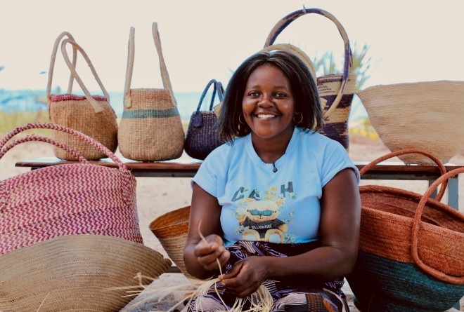 Lady working on a basket